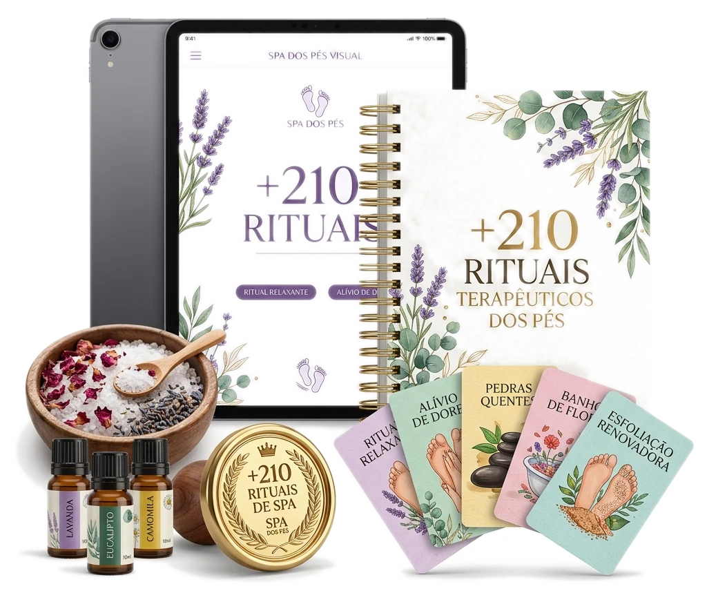 Mockup de produto Spa dos Pés Visual com tablet e fichas de consulta